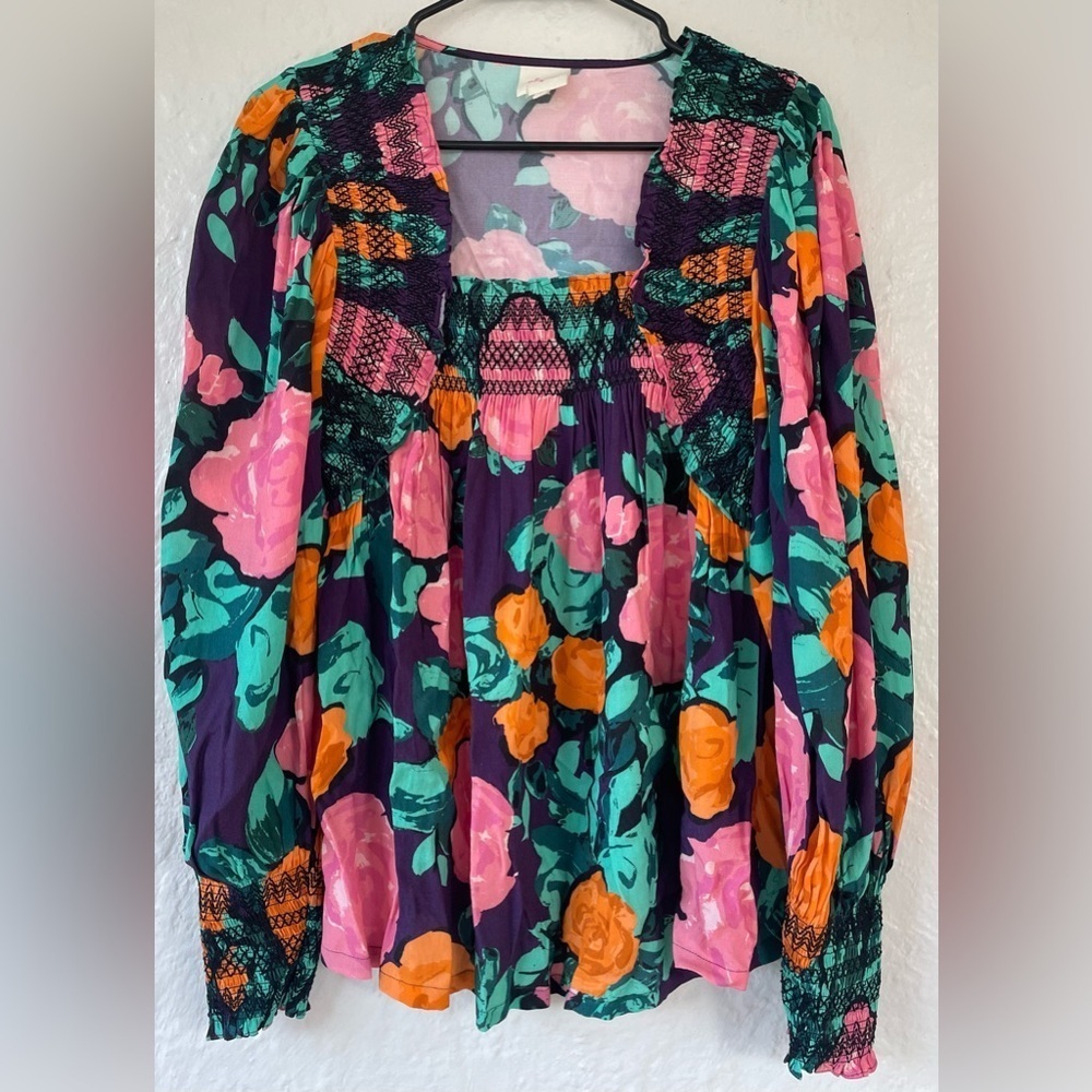 NWT Anthropologie Plenty by Tracy Reese Puff-Sleeved Floral Blouse Pink; size S